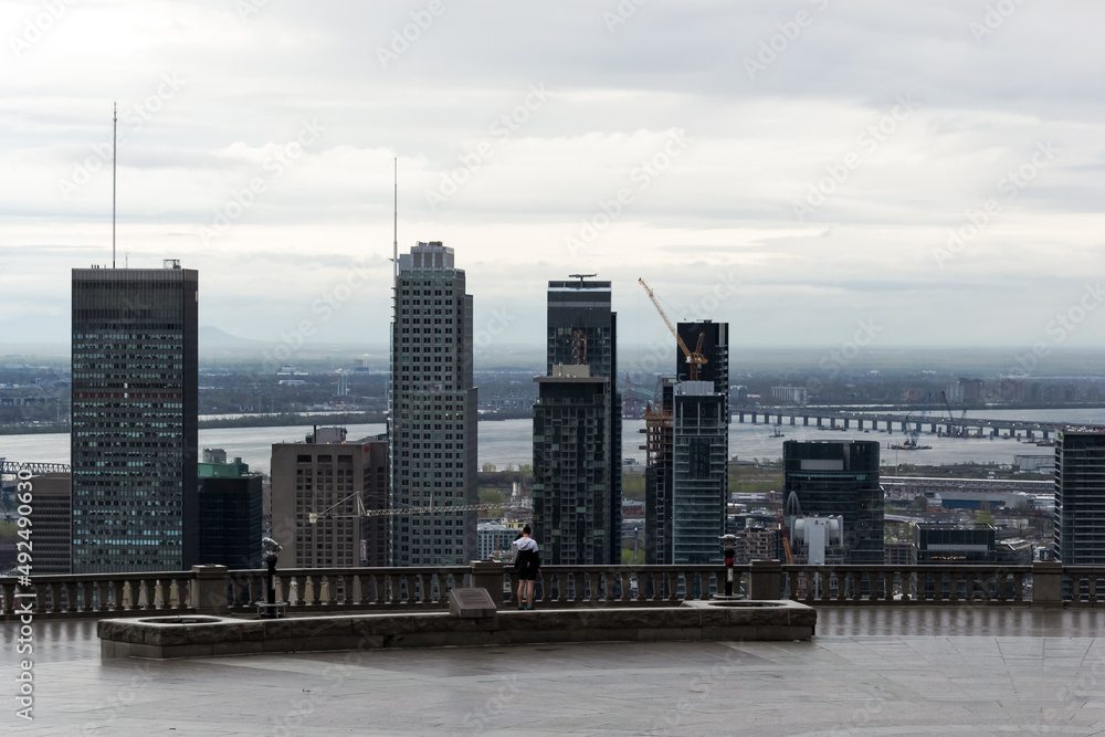 Panoramic view of the city center of Montreal from the Mount Royal Chalet’s lookout, west of Downtown Montreal in Quebec, Canada Panoramic view of the city center of Montreal from the Mount Royal Chalet’s lookout, west of Downtown Montreal in Quebec, Canada