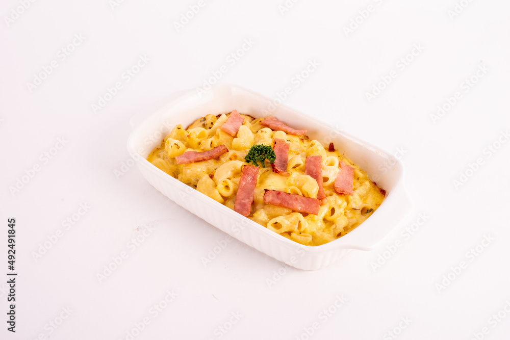 Special menu. Macaroni super cheese on the white bowl. Special menu. Macaroni super cheese on the white bowl.