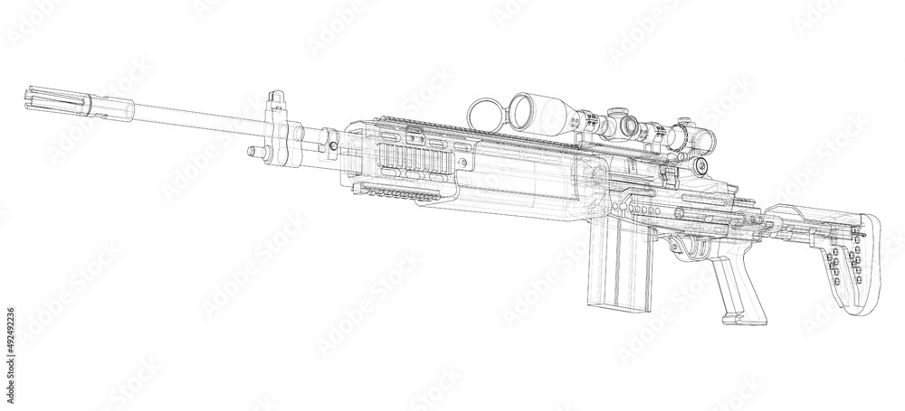 Machine Gun. Vector rendering of 3d