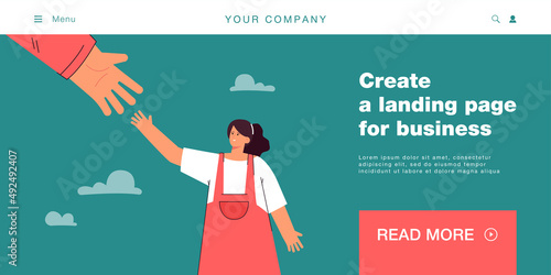 Little girl stretching hand to adult above. Child asking help from somebody who older or more experienced flat vector illustration. Assistance concept for banner, website design or landing web page