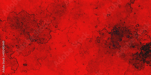 Red paint on a wall and Red background texture grunge. Old vintage Christmas red color of peeling paint and textured rusted background. Vintage wall with peeling plaster old texture background. 