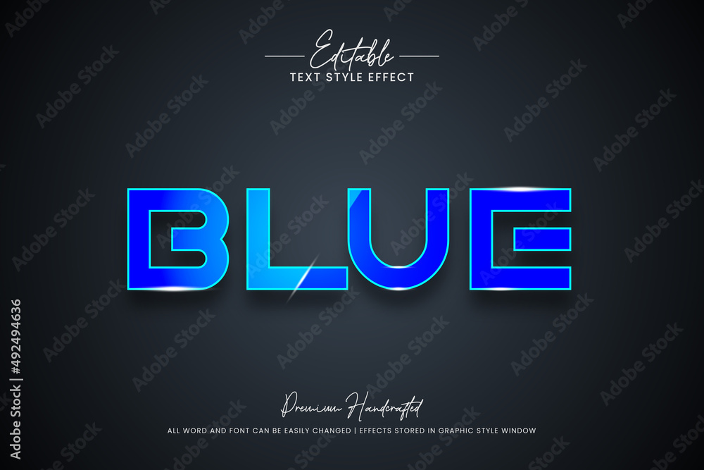Blue 3d Text Style Effect. Editable illustrator text style.