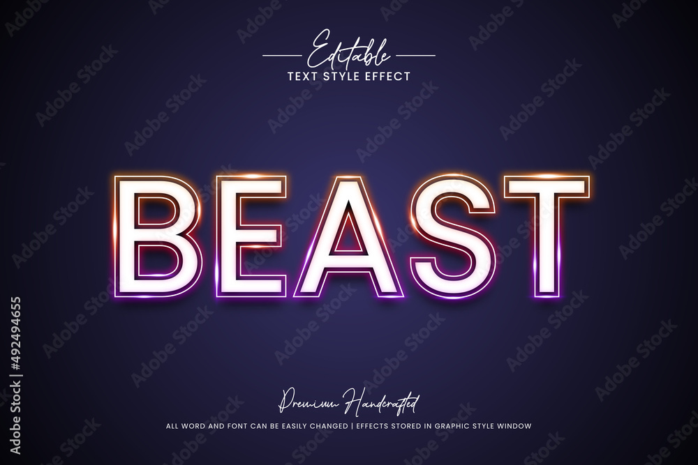 Beast neon light 3d Text Style Effect. Editable illustrator text style.