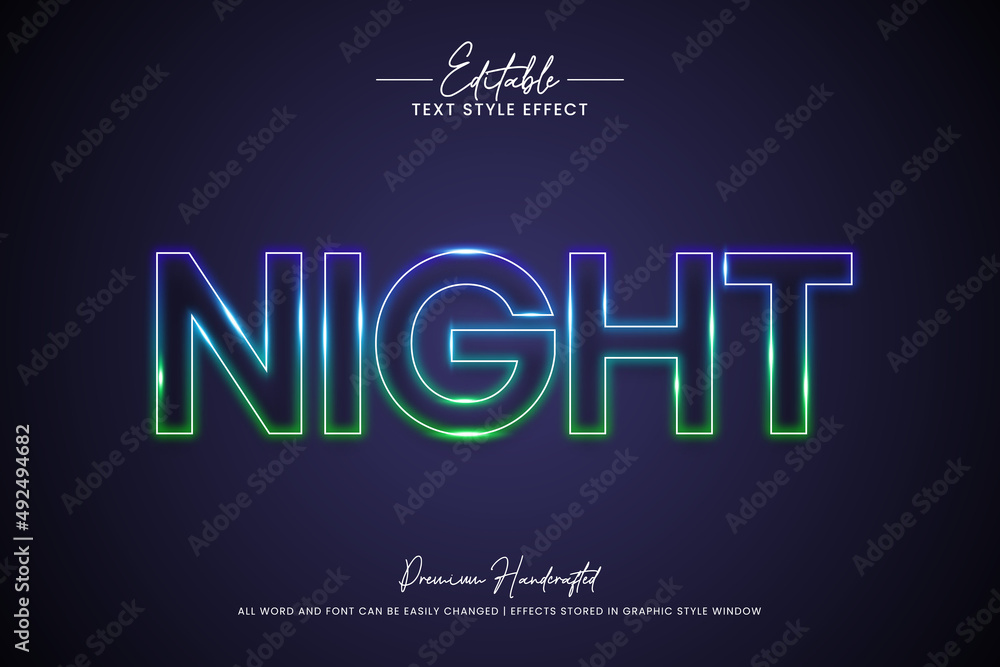 Night neon light 3d Text Style Effect. Editable illustrator text style.