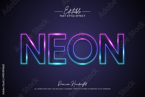 Neon light 3d Text Style Effect. Editable illustrator text style.