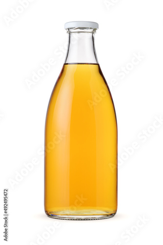 Apple juice in a glass bottle isolated.