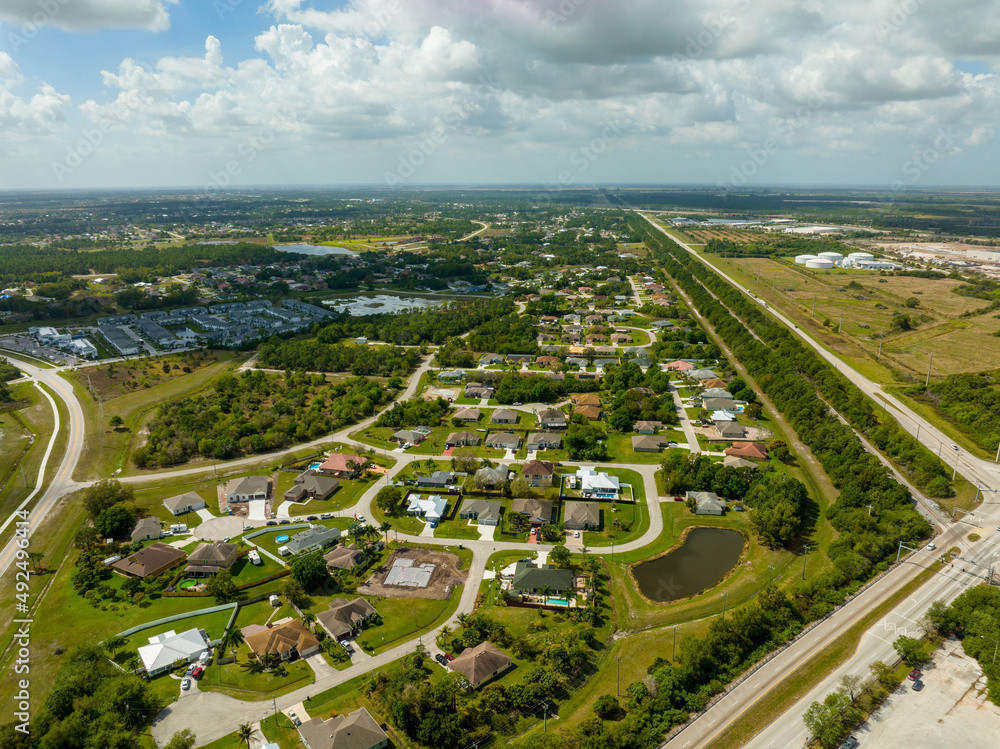 Aerial drone photo of a residential neighborhood in Fort Pierce FL
