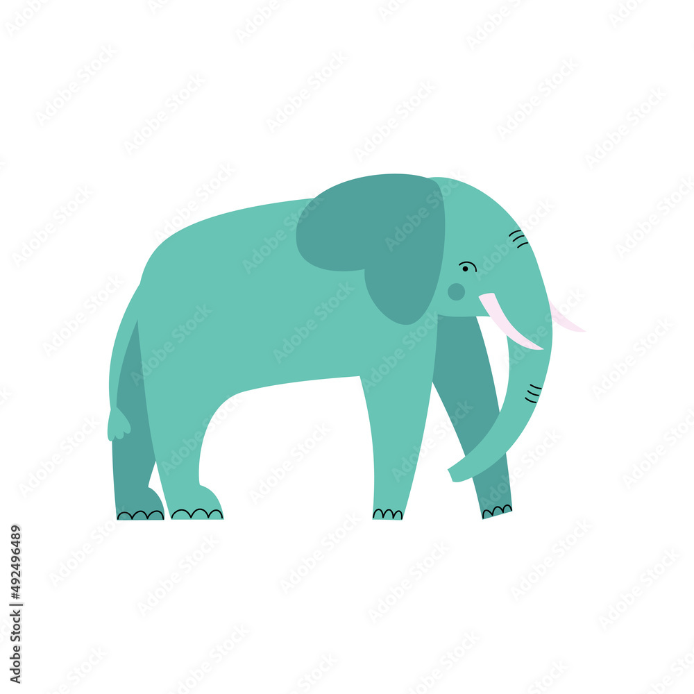 Vector flat illustration with cute elephant on a white background. Big savannah animal Vector flat illustration with cute elephant on a white background. Big savannah animal
