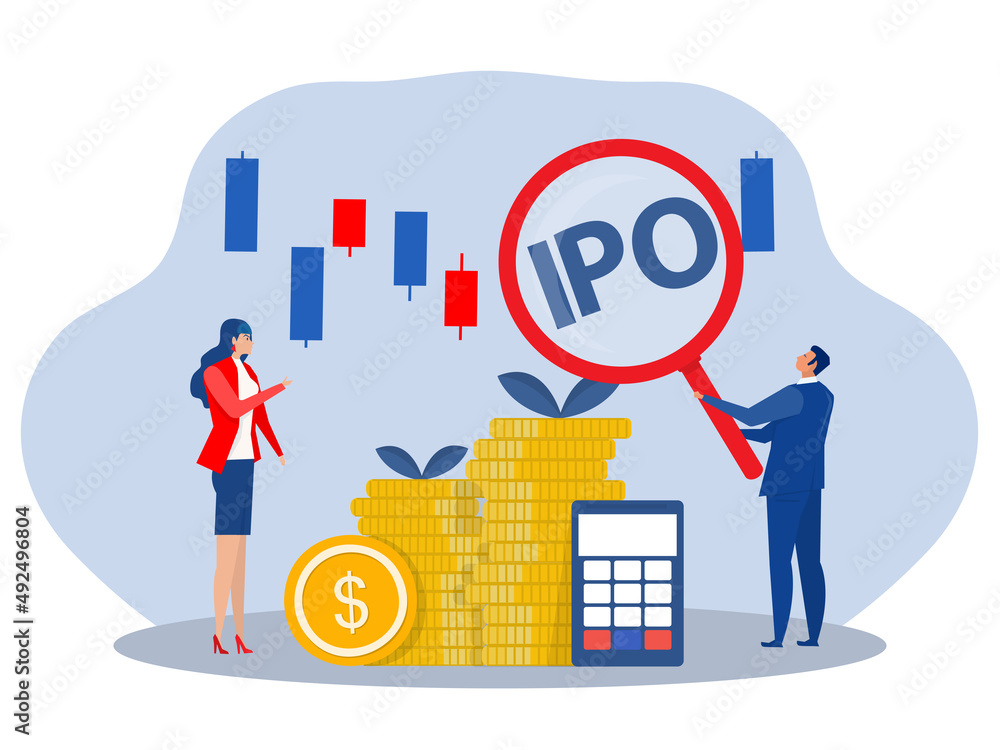 IPO, initial public offering. people Investing strategy Concept ,Flat vector illustration.
