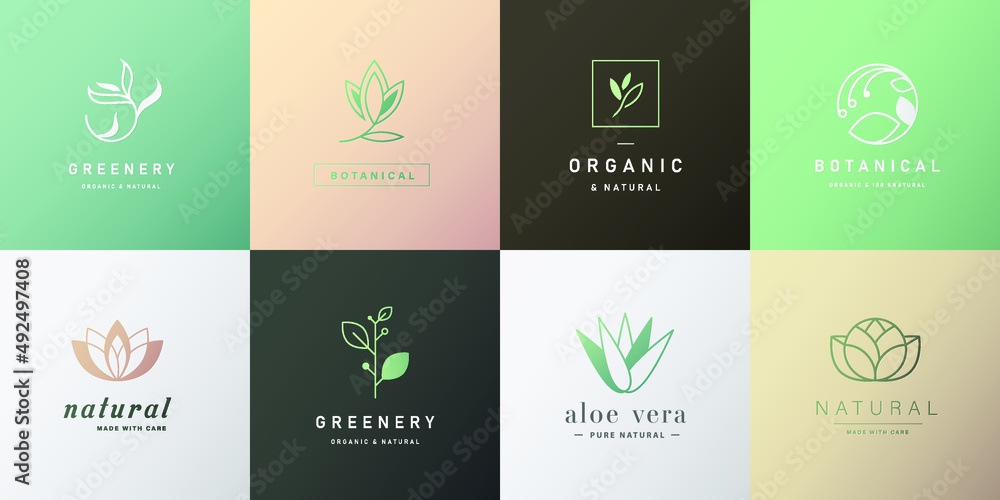 logo set for beauty, natural and organic products, cosmetics, spa and wellness, fashion vector