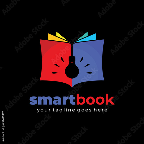 Book with bulp logo for literacy and library modern idea