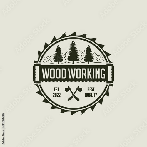Saw grinder wood pines vintage retro logo idea
