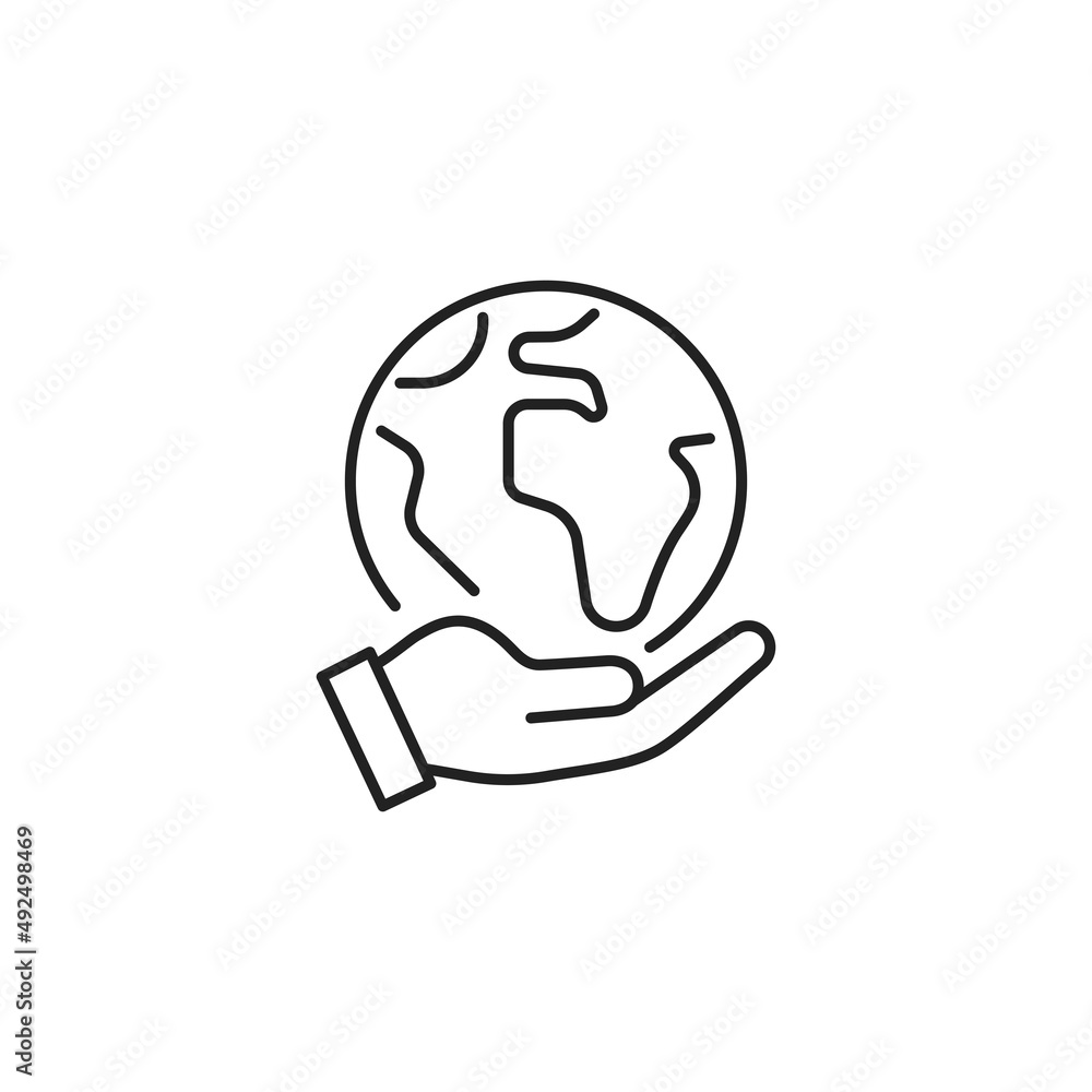 Hand holding globe or planet earth icon. High quality black vector illustration. Hand holding globe or planet earth icon. High quality black vector illustration.