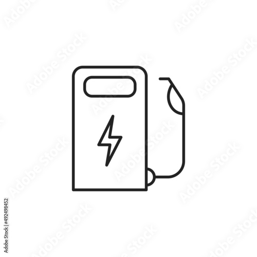 Electric vehicle charging station icon. High quality black vector illustration.