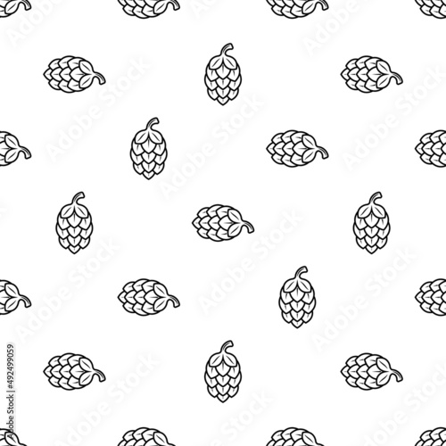 Hop Icon Seamless Pattern, Hop Flower Icon