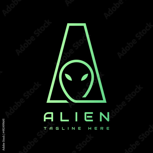 letter A with alien logo design