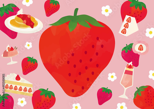いちごスイーツフェア水彩イラストポスター