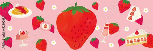 いちごスイーツフェア水彩イラストポスター