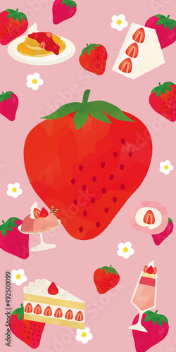 いちごスイーツフェア水彩イラストポスター