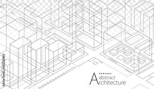 3D illustration Imagination architecture building construction perspective design,abstract modern urban building out-line black and white drawing.