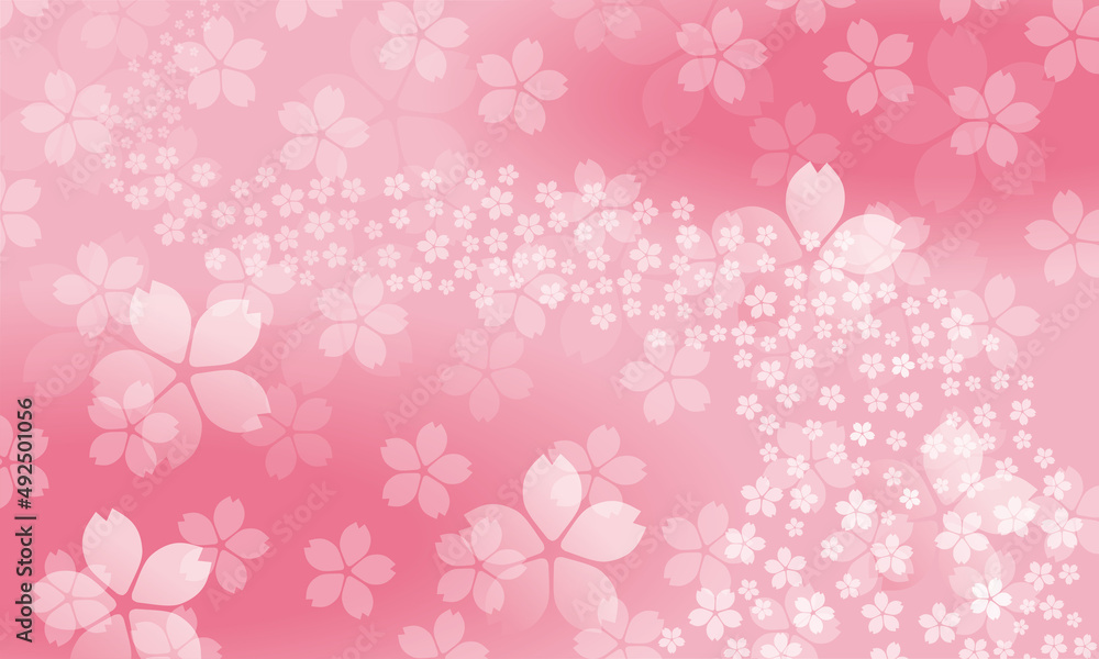 春のイメージの桜のイラスト背景　桜吹雪　花の川　花満開バックグラウンド