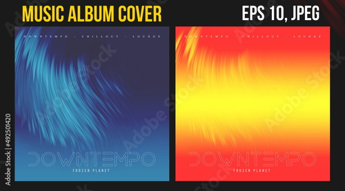 Music Album Cover Art. Abstract Vector Design of CD Cover and Vinyl Record. Picture Vinyl. Music Album Presentation. Futuristic Color Visual Neon Elements . Vintage Retro Background and Texture.	