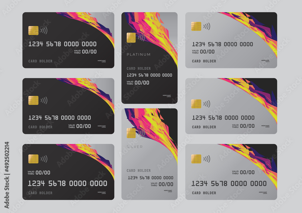 credit card template with reveal of colorful design credit card template with reveal of colorful design