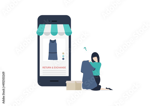 通販サイトで注文した商品と違うものが届いて困る日本人女性のイラスト素材｜mayucolor02