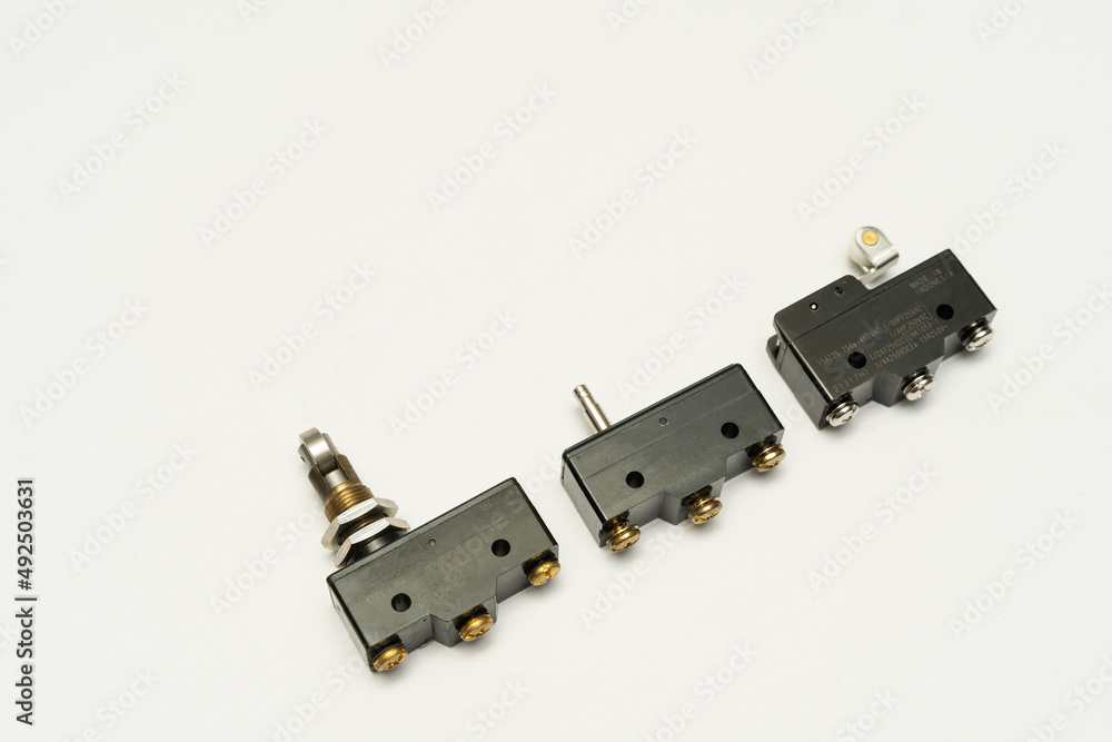 Limit switch sensor of the machine. Tiny limit switch for mechanical
