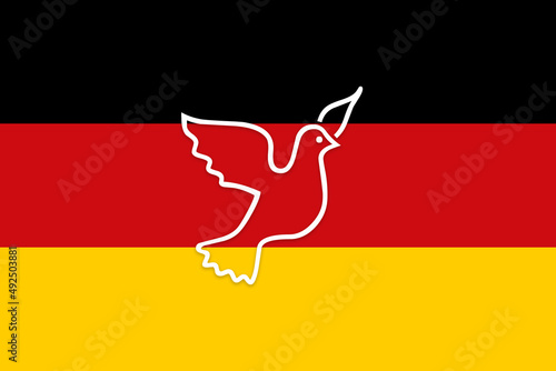 Fahne von Deutschland mit einer weißen Friedenstaube
