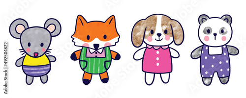 Watercolor cartoon cute little animals,mouse, fox, dog, panda vector set. © Meaw_sally