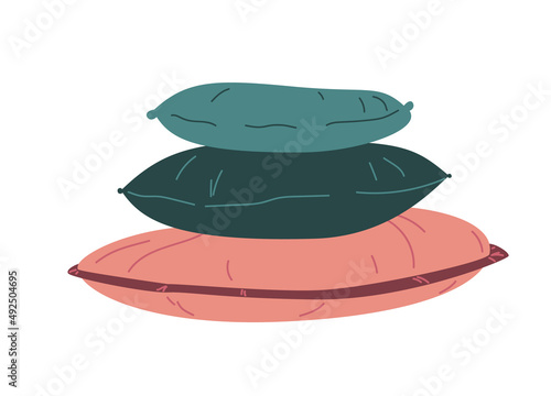 stack of pink and green pillows, vector flat illustration, isolated, cartoon.
