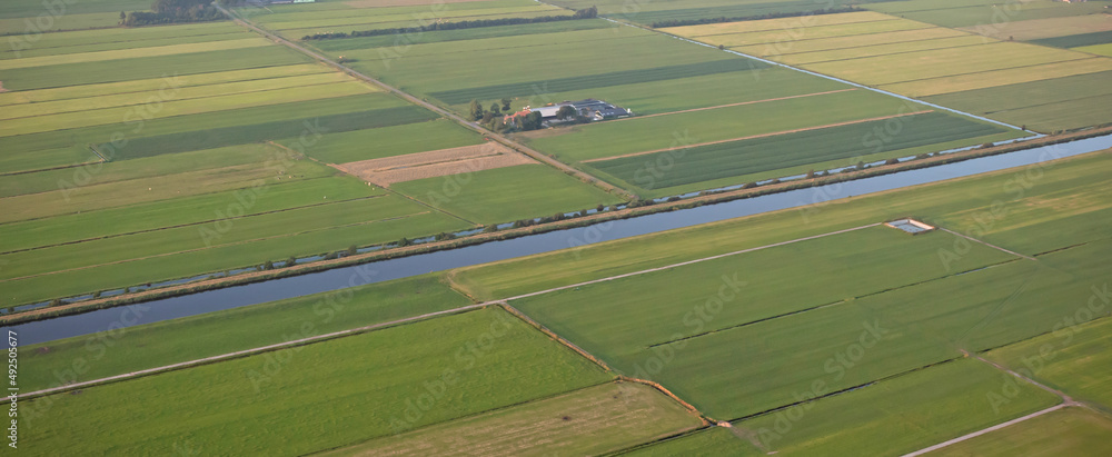 Agricultural landscape of Friesland, one of the northern provinces of the Netherlands - Friesland from above - Local farm Agricultural landscape of Friesland, one of the northern provinces of the Netherlands - Friesland from above - Local farm