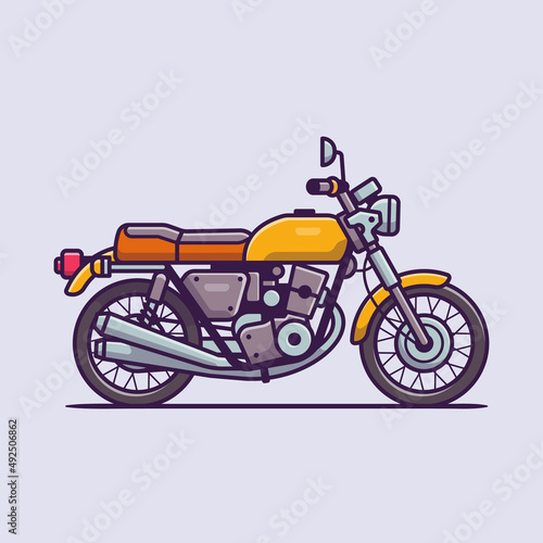 Retro Motorbike Cartoon Vector Icon Illustration. Motorcycle Vehicle Icon Concept Isolated Premium Vector. Flat Cartoon Style