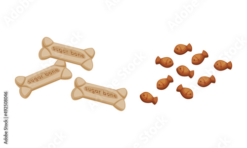Snacks for pet animals. Food for cats and dogs cartoon vector illustration