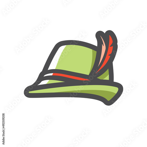 Austrian hat with red feather Vector icon Cartoon illustration.