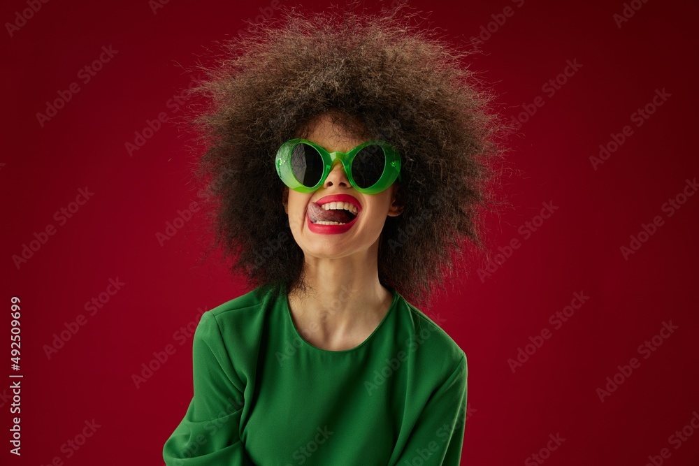 women with afro hairstyle sunglasses makeup model