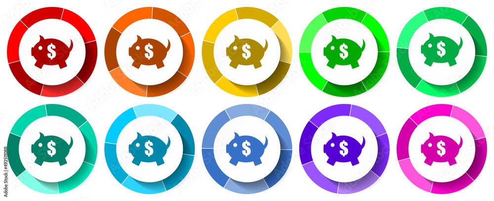 Piggy bank icon set, business flat design vector illustration in 10 colors options for mobile applications and webdesign Piggy bank icon set, business flat design vector illustration in 10 colors options for mobile applications and webdesign