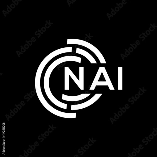 NAI letter logo design. NAI monogram initials letter logo concept. NAI letter design in black background.