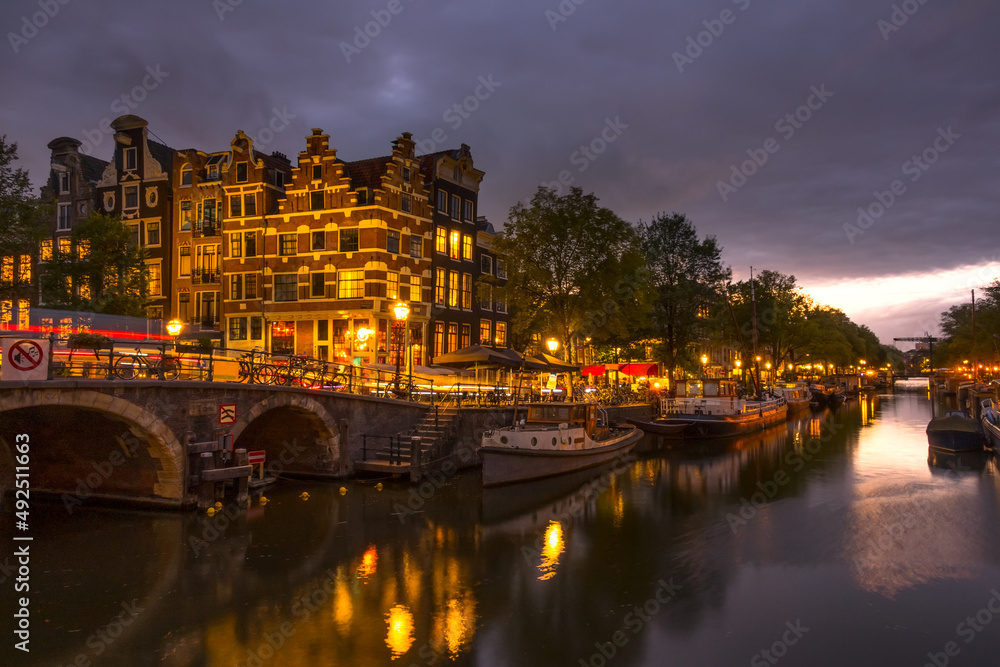 Amsterdam Canal at Cloudy Evening
