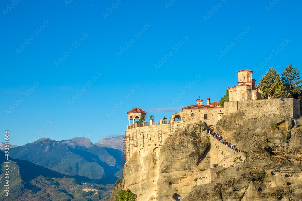 Greek Rock Monastery and Gazebo and Mountains