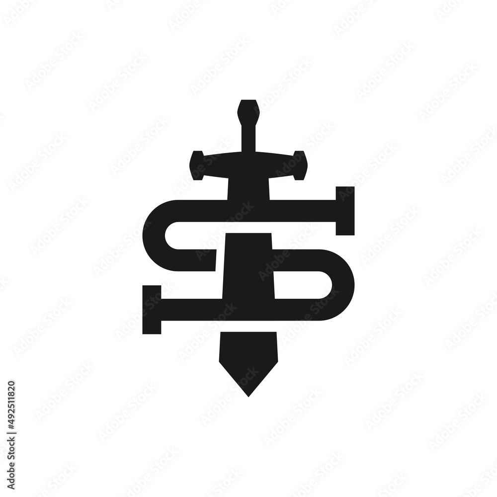 letter S with a silhouette of the sword. medieval logo theme. letter S with a silhouette of the sword. medieval logo theme.