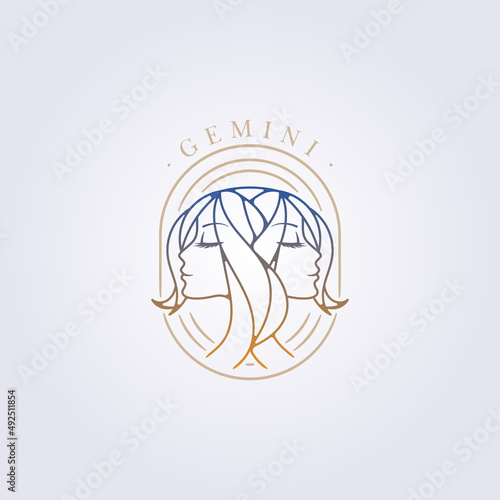 gemini zodiac horoscope badge sister female icon sign label template logo vector illustration design background