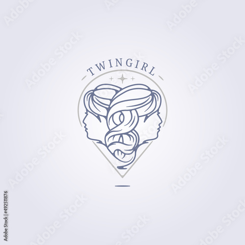 two, double, twin sister sign symbol point, hair treatment logo vector illustration design