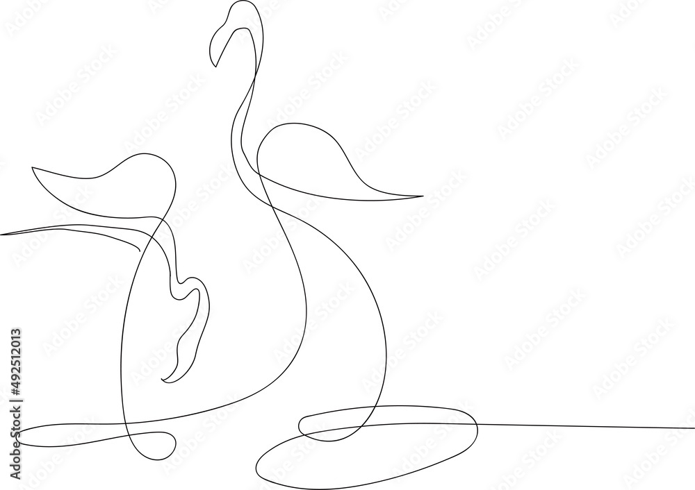 Flamingos drawn in one line. Isolated on white background. Vector Flamingos drawn in one line. Isolated on white background. Vector