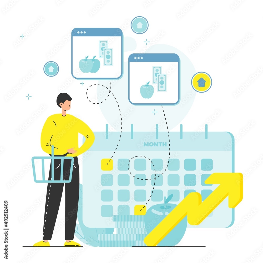 Inflation in economics. Increase in consumer prices, loss of purchasing power, fall of money value, vector illustration. Inflation in economics. Increase in consumer prices, loss of purchasing power, fall of money value, vector illustration.