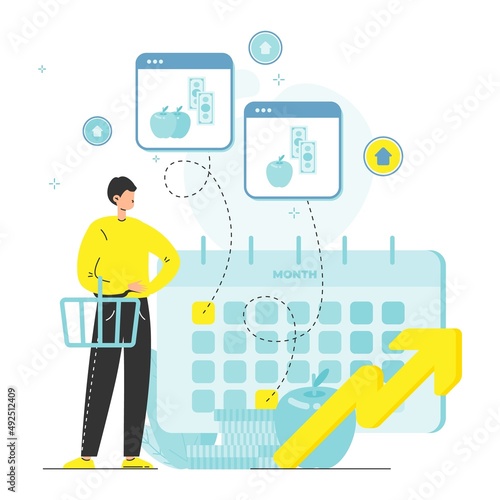 Inflation in economics. Increase in consumer prices, loss of purchasing power, fall of money value, vector illustration.