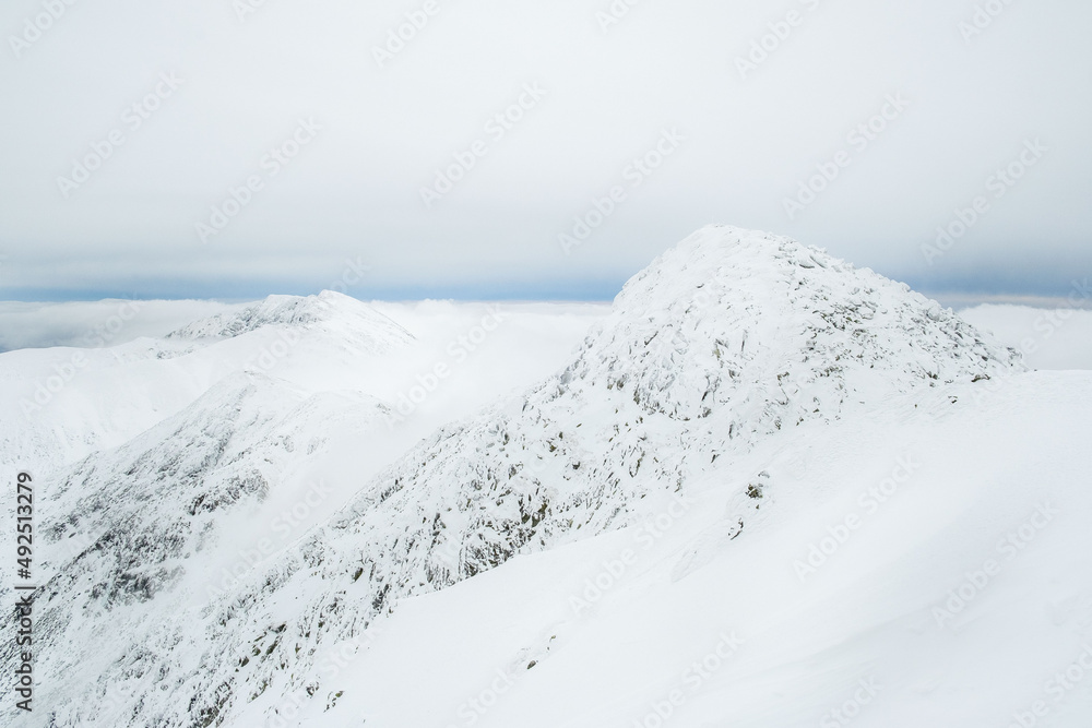 landscape panoramic view of snowed winter tatra mountains