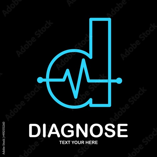 D diagnose vector logo template. This design use heart beat symbol. Suitable for medical.