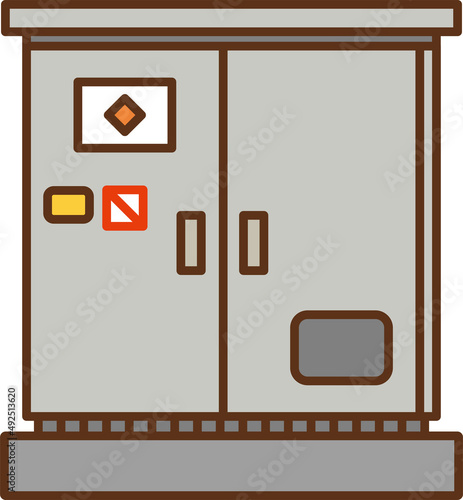 Illustration of a medium-sized substation viewed from the front